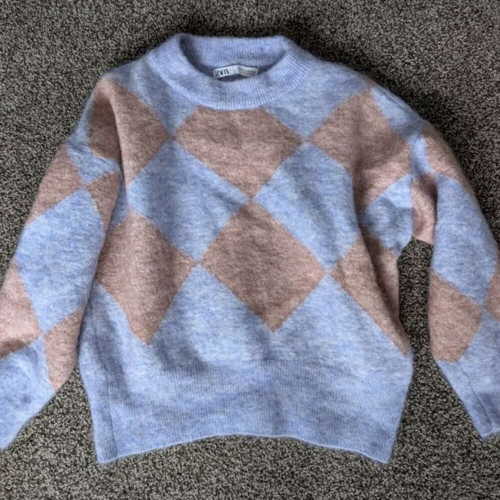 Zara Mohair & Wool Argyle Sweater - Medium